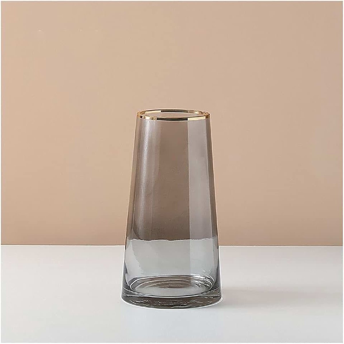Home Decor Eenvoudige stijl woonkamer hydroponic bloem vaas tafel bloemstuk decoratie ornamenten licht luxe grijze transparante glazen vaas met gouden rand Boerderij Vaas (Color : A)
