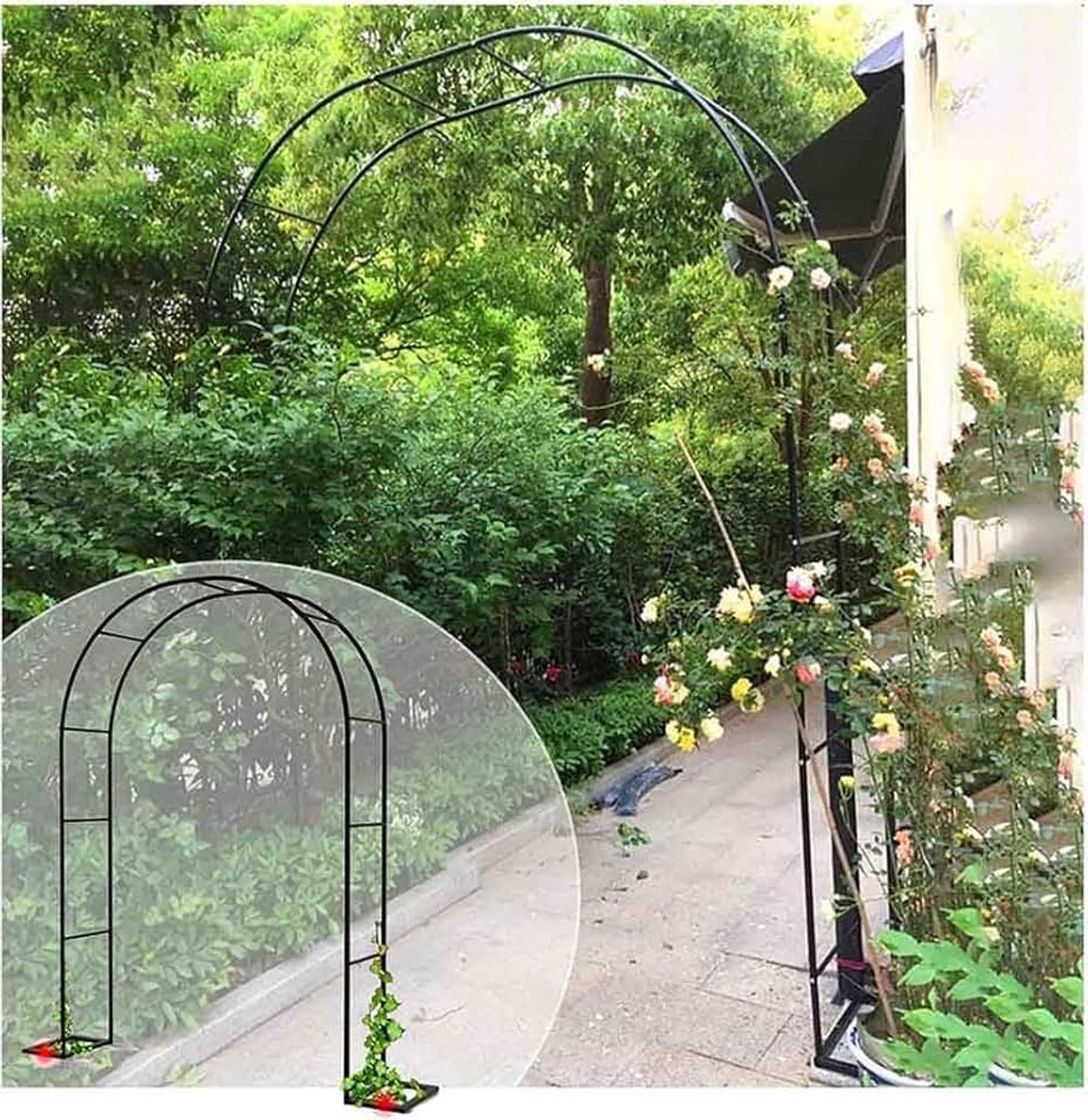 Rozenboog tuinboog, rozenboog metaal, bruiloftsboog, rozenboog verzinkt, 140 cm, 240 cm, 300 cm, 350 cm, stabiele metalen boog voor verschillende klimplanten, zwart, 1,2 m x 2,2 m (b x h)