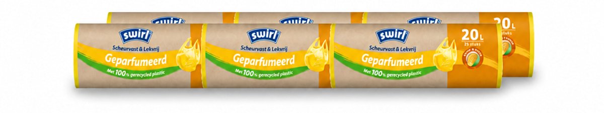 6 x Swirl – Vuilniszakken 20 L – Handvat – Lemon & Melon Geparfumeerd – 25 zakken - Voordeelverpakking - 6 stuks