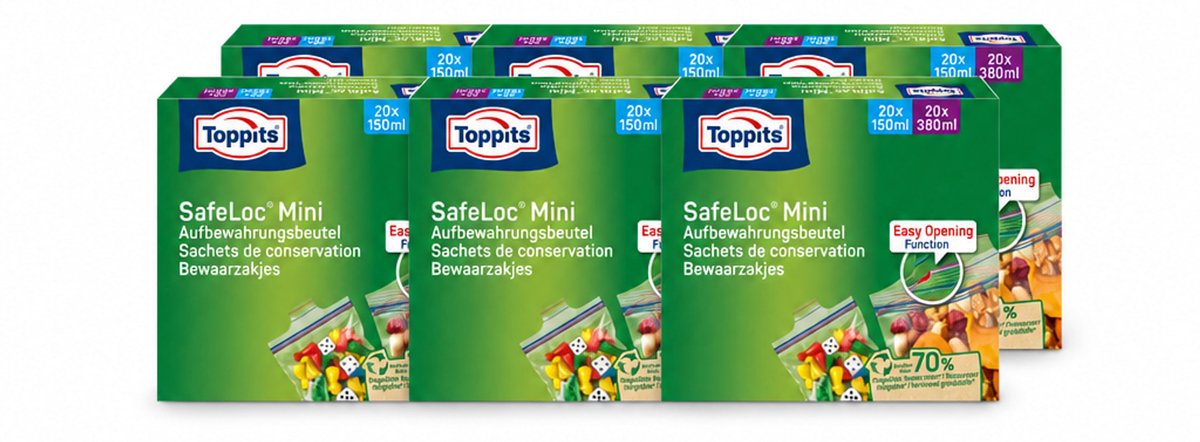 6 x Toppits – Safeloc Mini Zip-Zakjes – 40 Zakjes - Voordeelverpakking - 6 stuks