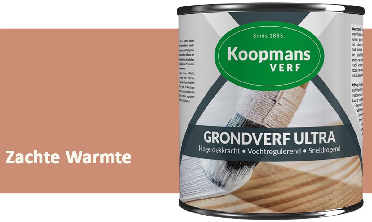 Koopmans Grondverf Ultra – Grondverf Hout & Metaal Binnen en Buiten – Vochtregulerende Primer – Hoge Dekking – Zijdeglans – Zachte Warmte – 750 ml