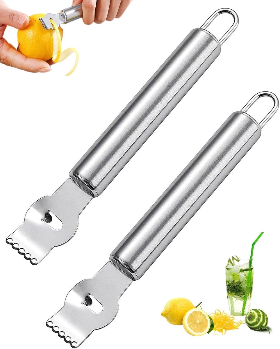 2 stuks, zestsnijder, citroenschiller, citroenschiller, citroenschiller, voor gin cocktails, limoen sinaasappelen, keukengereedschap (zilver)