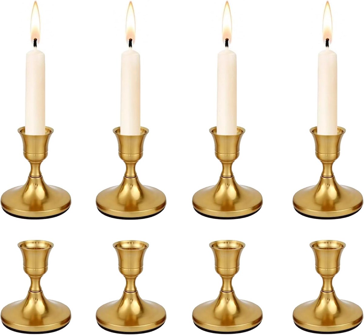 8 stuks, goud, metaal, taps toelopend, kleine kandelaar