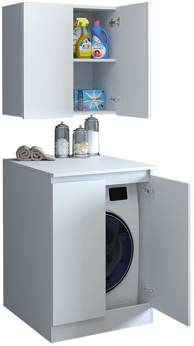 Roomart ATLANTIC-V Wasmachine Ombouwkast 70x167 cm met Bovenkast - Wit