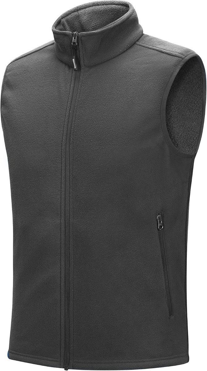 Ventures Fleecegevoerd vest voor heren, lichte mouwloze jassen voor heren, warm werkvest met zakken voor wandelen, klimmen, reizen, Dim Gray, XL
