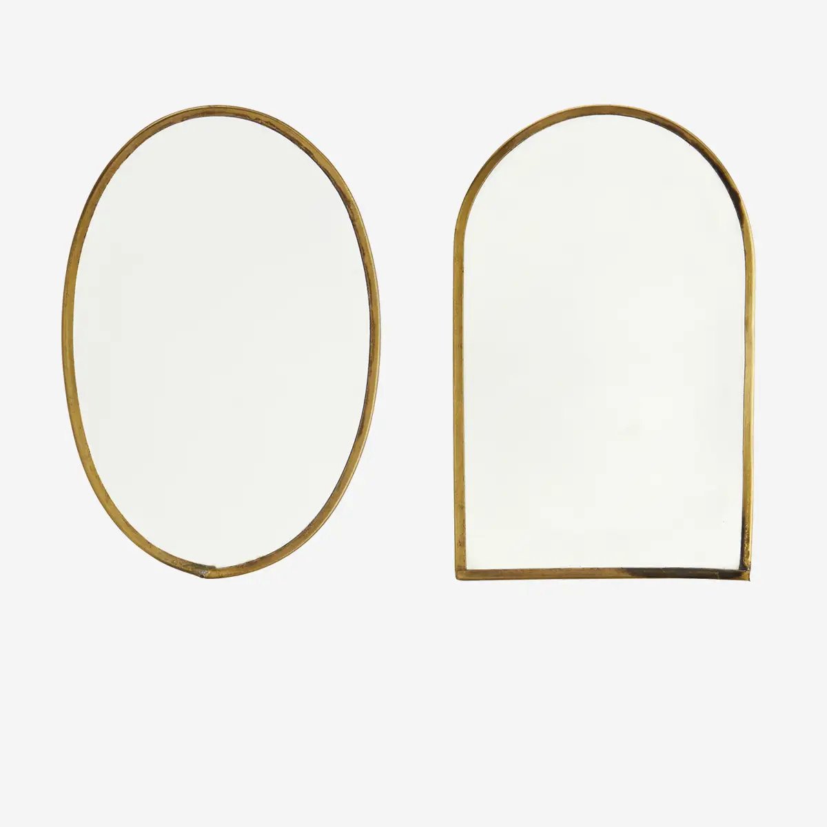 Madam Stoltz - wandspiegels set van 2 – ovaal & boogvorm – antique brass