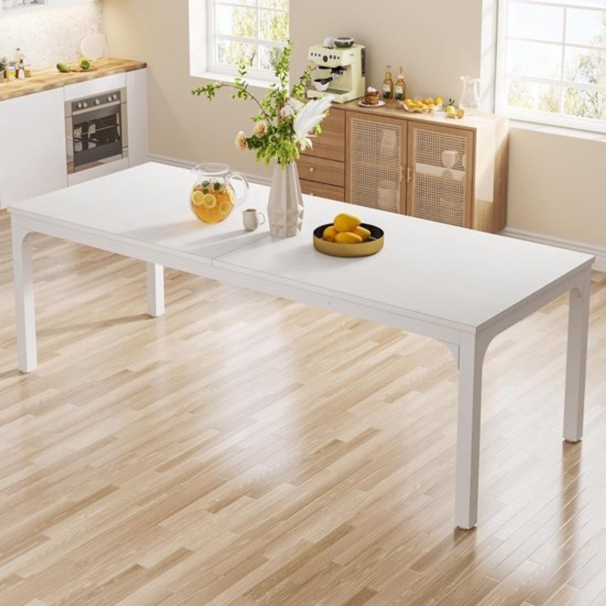 Rechthoekige Eettafel voor 6-8 Personen - Industrieel Design, 200 x 70 x 75 cm, Wit
