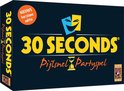 Doos van het partyspel 30 SECONDS, met 'NIEUWE herziene editie' in een oranje cirkel. Het spel logo is een lachend gezicht met maskers.