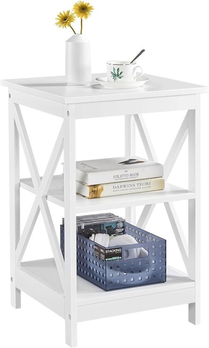 Bijzettafel met 3 niveaus - Compacte Salontafel voor Slaapkamer en Woonkamer - Wit