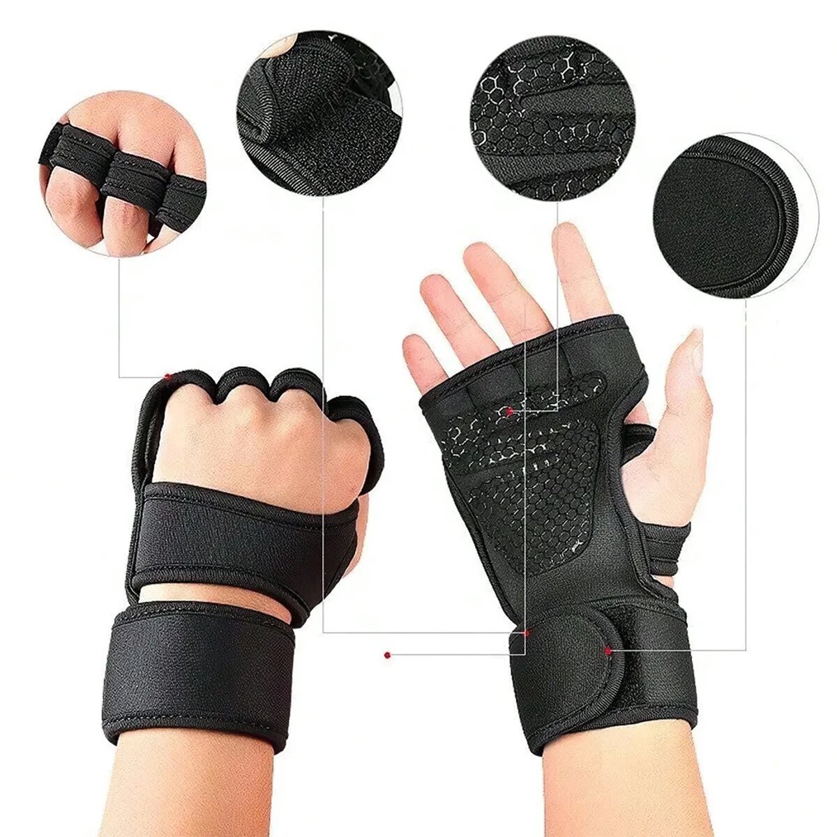 Fitnesshandschoenen Geschikt voor halve vingers, polssteun en antislip siliconen handpalmsteunen, Geschikt voor training en fietsen, verkrijgbaar in de maten S tot en Geschikt voor XL.