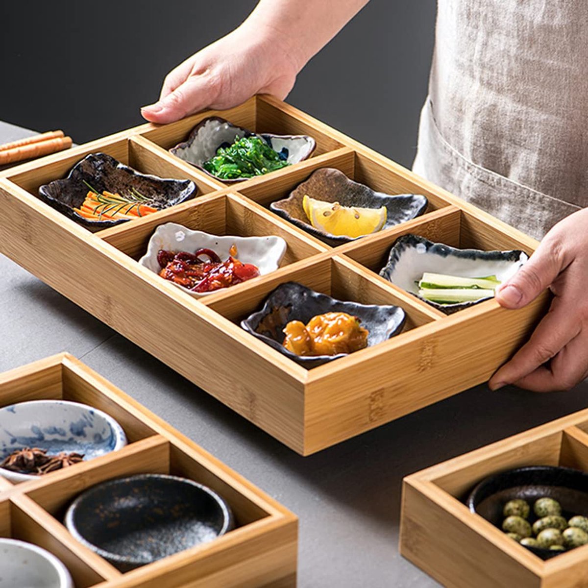Lade Organizer - Bamboe Theedoos - Bestekbak met 6 Vakken - Opbergdoos Hout - Keukenlade Organizer - Bureau Lade Inzet - Sorteerdoos - Hobby Opberger - Kralendoos - Badkamer Cosmetica Houder - Duurzame Opbergers - Praktisch - Houtkleur - 1 Stuk — cadeau in Cadeau-ideeën - foto 2
