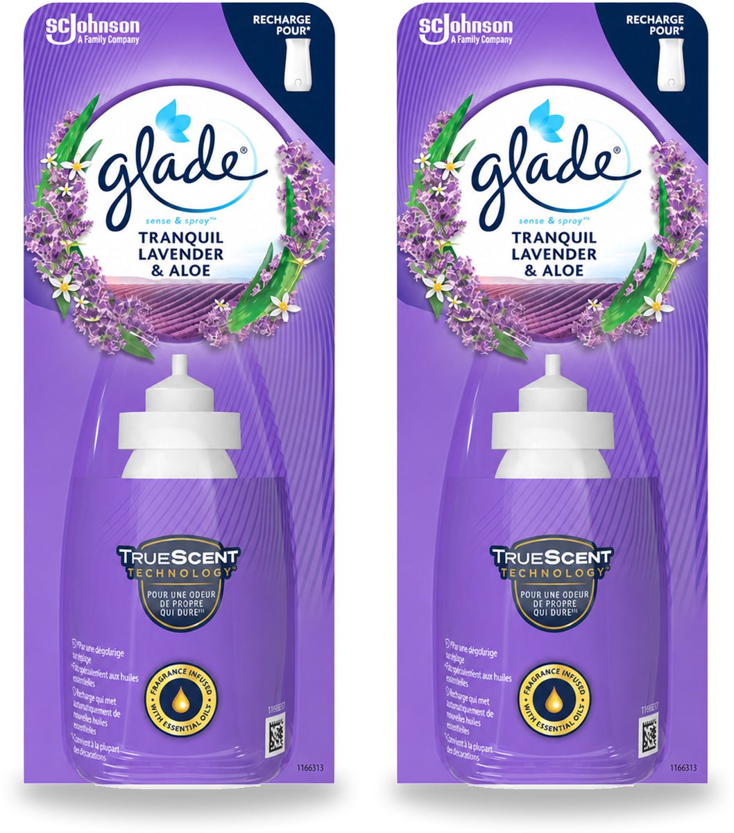 2 x Glade - Sense & Spray Navulling - Tranquil Lavender & Aloë - 18 ml - Voordeelverpakking - 2 stuks