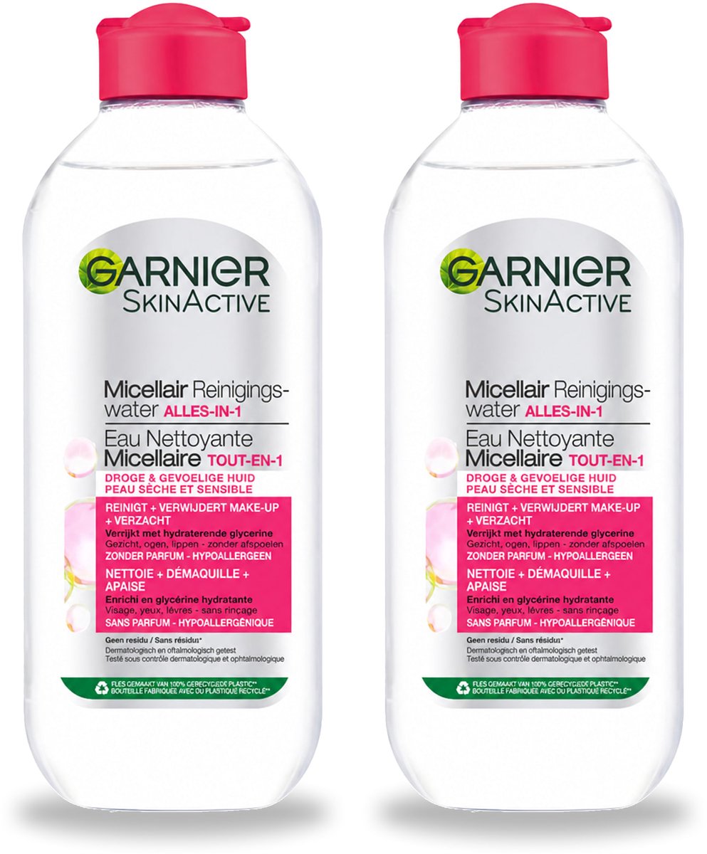 2 x Garnier - SkinActive - Micellair Reinigingswater - Droge & Gevoelige Huid - Hydraterend & Reinigend - 400 ml - Bulkverpakking - 2 stuks