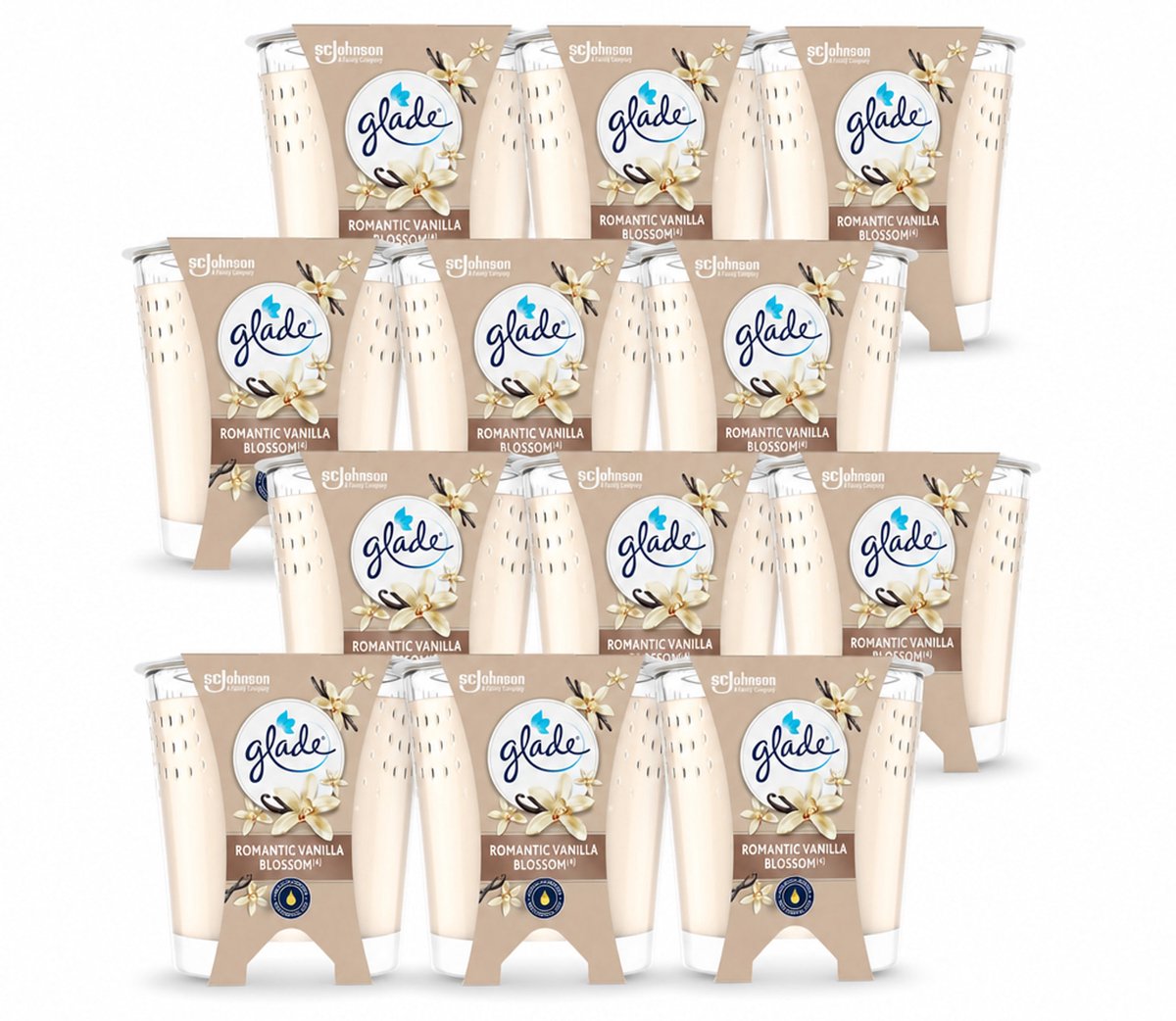 Glade 12 x Glade - Geurkaars Romantic Vanillebloesem - 100% Raapzaadwas & Vegan - 112 g - Voordeelverpakking - 12 stuks crème