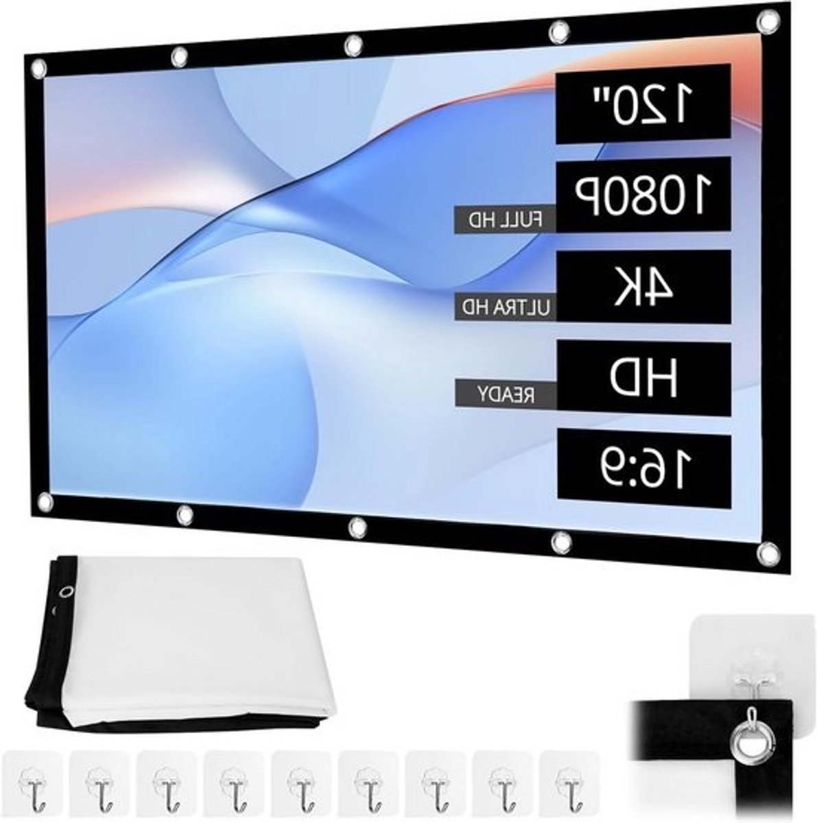 120 Inch HD Projectiescherm 16:9 Opvouwbaar Beamerscherm Anti-Kreuk voor Binnen en Buiten
