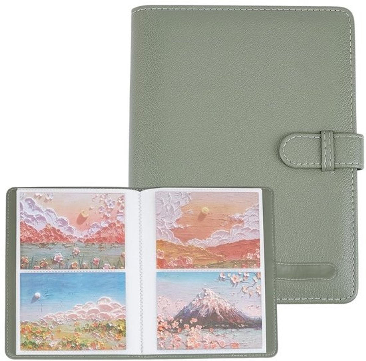Dailygoods - Vintage fotoalbum van kunstleer, 400/300/210 of 20 vellen, met 80 vakken, Lichi-omslag, met kliksluiting voor familiebruiloft (groen).