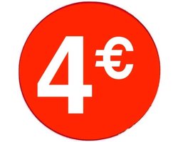 4 € Euro, verpakking van 1000, kleefstof 35 mm rood, prijsstickers, DiiliHiiri