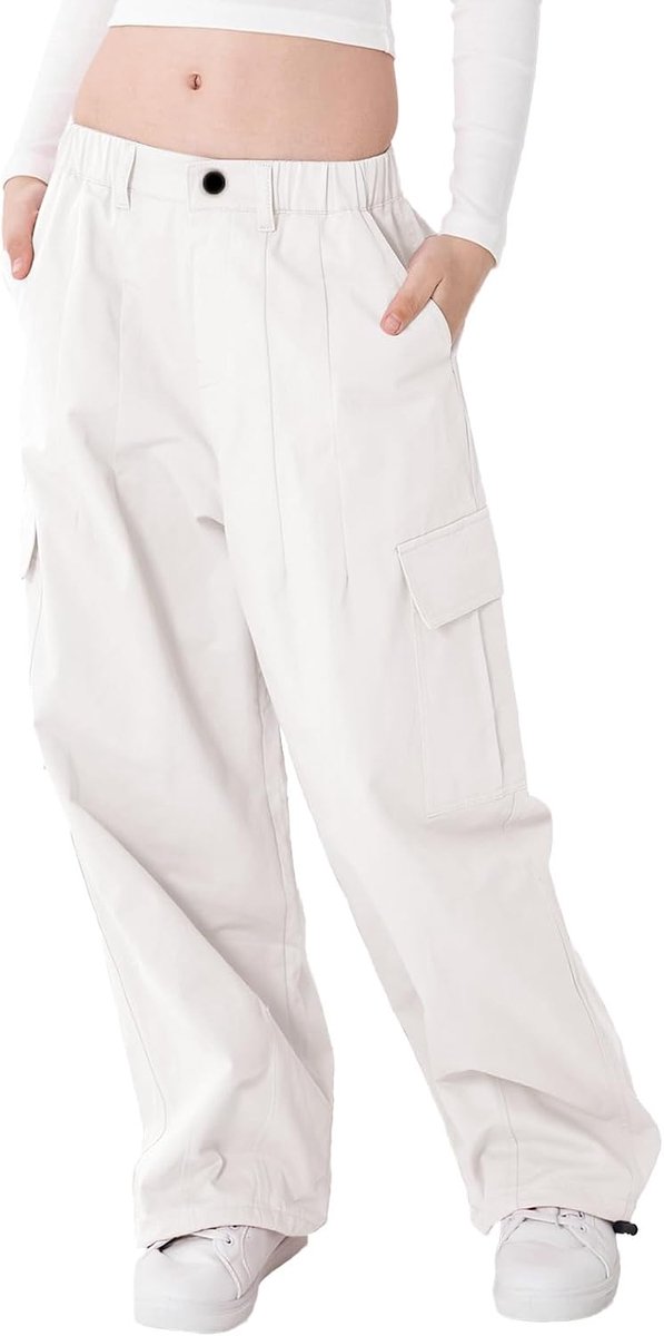 Cargobroek voor meisjes, katoenen baggy broek met elastische taille en meerdere zakken, voor kinderen van 6 tot 15 jaar