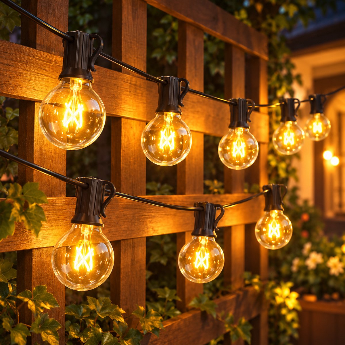 Lapamax G40 Lichtsnoer Buiten IP44 - Lichtslinger met 10 Glazen Bollen + 1 Reservelamp - Koppelbare Prikkabel - Lichtketting Warm Wit 2700K - Sfeerverlichting voor Balkon, Tuin en Feest - 3,2 Meter