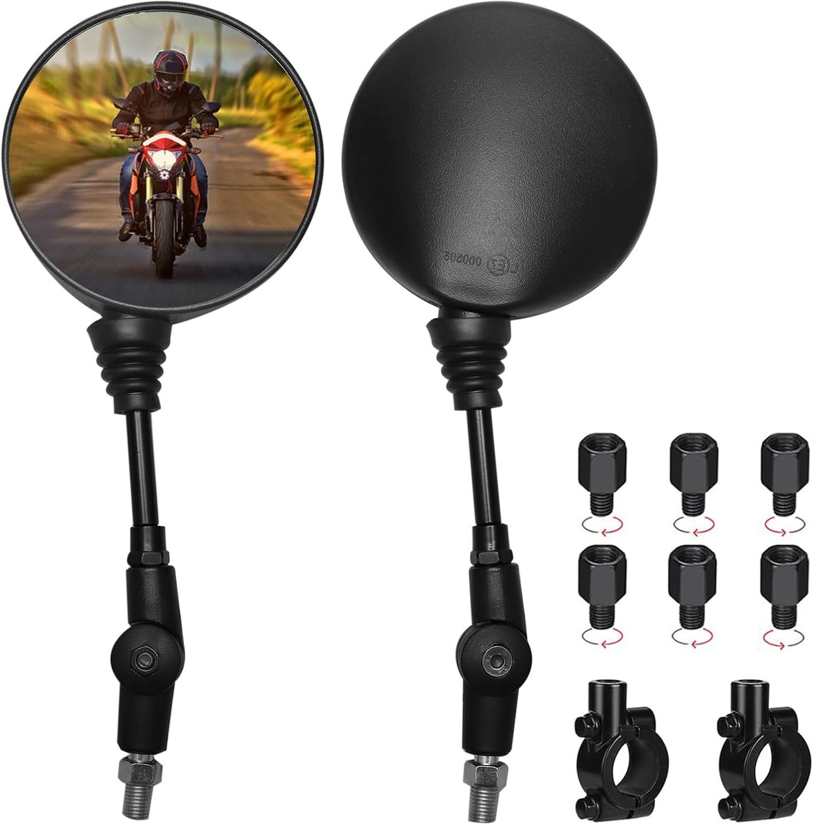 Achteruitkijkspiegel met M8 M10 rechtse schroefdraad, linkse schroefdraad, stuurklem, scooterspiegel, motorspiegel voor ATV/scooter/scooter/bromfiets/quad (A)
