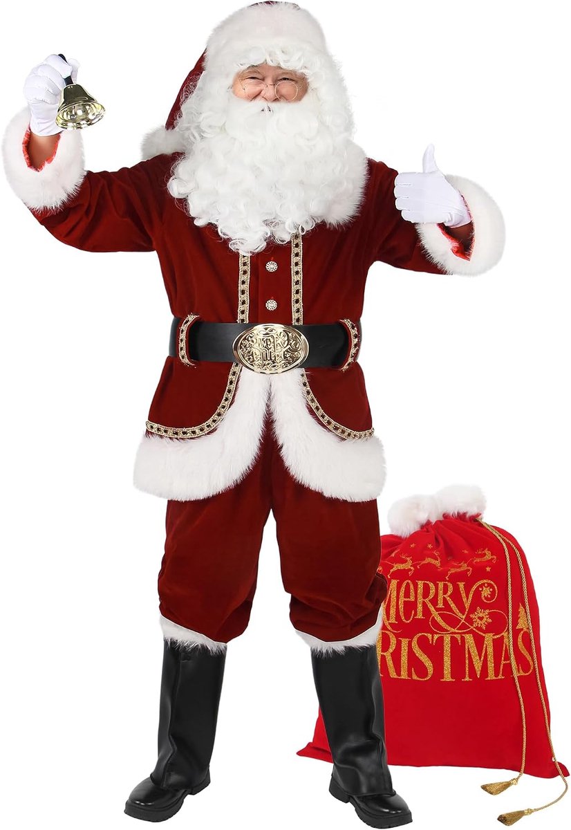 Kostuum voor Mannen – Luxe Professioneel Kerstman Pak voor Volwassenen – 11-delige Rode Outfit voor Heren – Kerst Kostuum voor Volwassenen