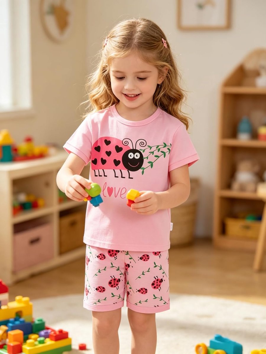 Zomershorts, sets eenhoorn, 100% katoen, nachtkleding, korte mouwen, 2-delige outfit voor kinderen van 1-12 jaar