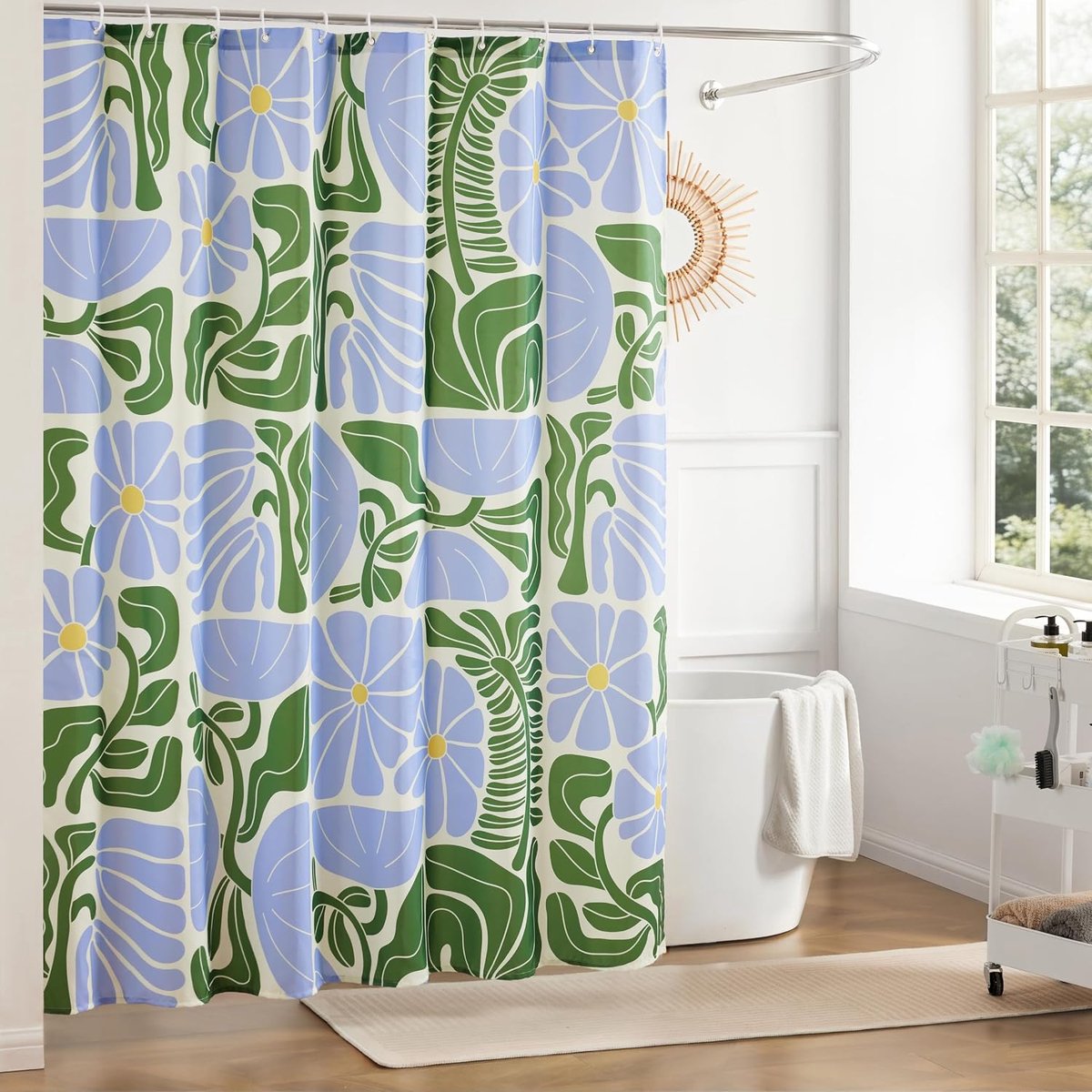 Douchegordijnen Abstract Geometrische Kleurrijke Mid Century Douchegordijnen voor Badkamer Leuke Retro Bloemen Blauw Groen Douchegordijn voor Badkamer Vintage Badkamer Gordijn