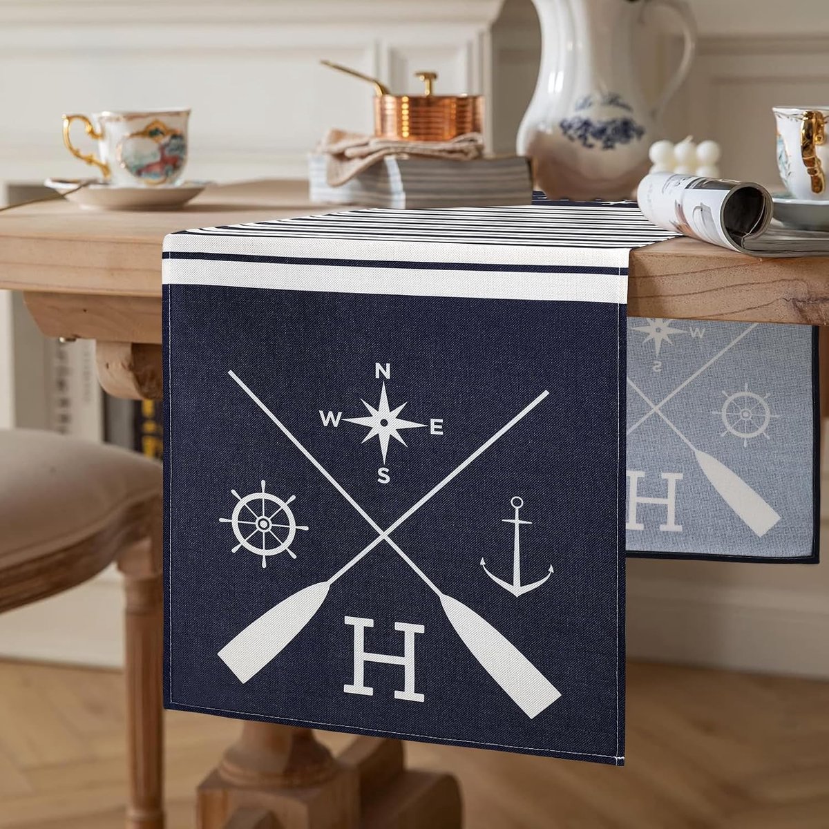 Tafelloper 40 x 140 cm zomer linnen tafelloper lente keuken eettafel decoratie tafelloper blauw wit strepen decoratief maritiem nautisch thema patroon voor eetkamer feest bruiloft
