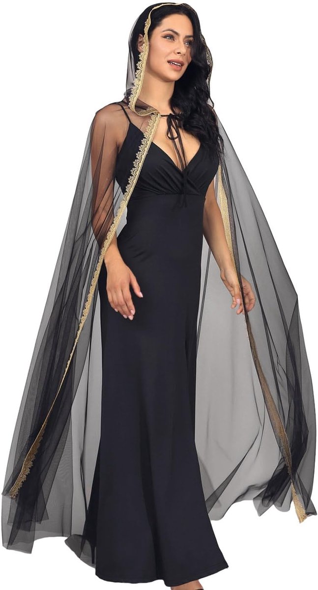 Cape met capuchon, tule, lange cape voor Halloween, cosplay, kostuum voor dames