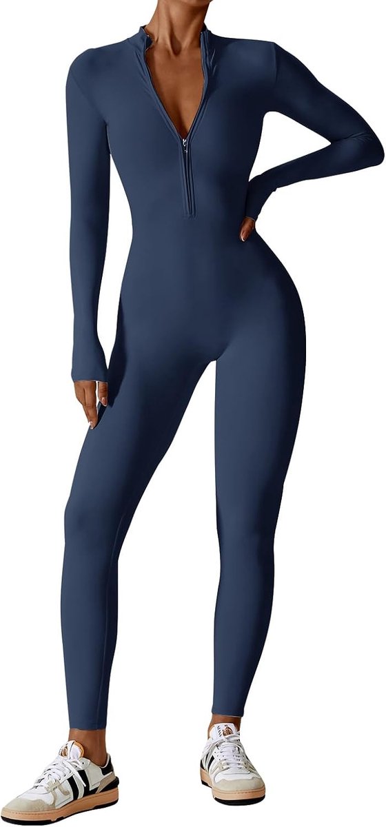 Jumpsuits Dames Yoga Bodycon Eendelig Zip Up Overall Rompers Lange mouwen Workout Outfit