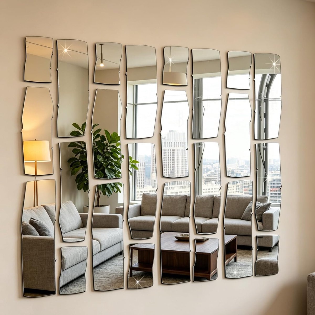 24 Stuks Diamant Spiegel Muurstickers Acryl 3D Muursticker Zelfklevende DIY Behang Spiegel Muursticker Tegels Kunst Decoratie Behang, voor Thuis Woonkamer(Zilver,Baksteen Vorm)