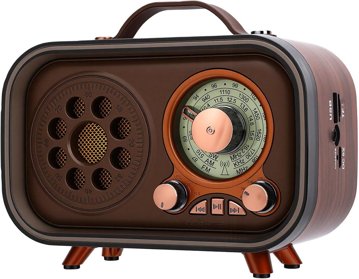 Retro Bluetooth-radio, Draagbare AM/FM/SW-ontvanger met Telescopische Antenne, Oplaadbare Vintage Luidspreker voor Thuisautoreizen, Kamperen