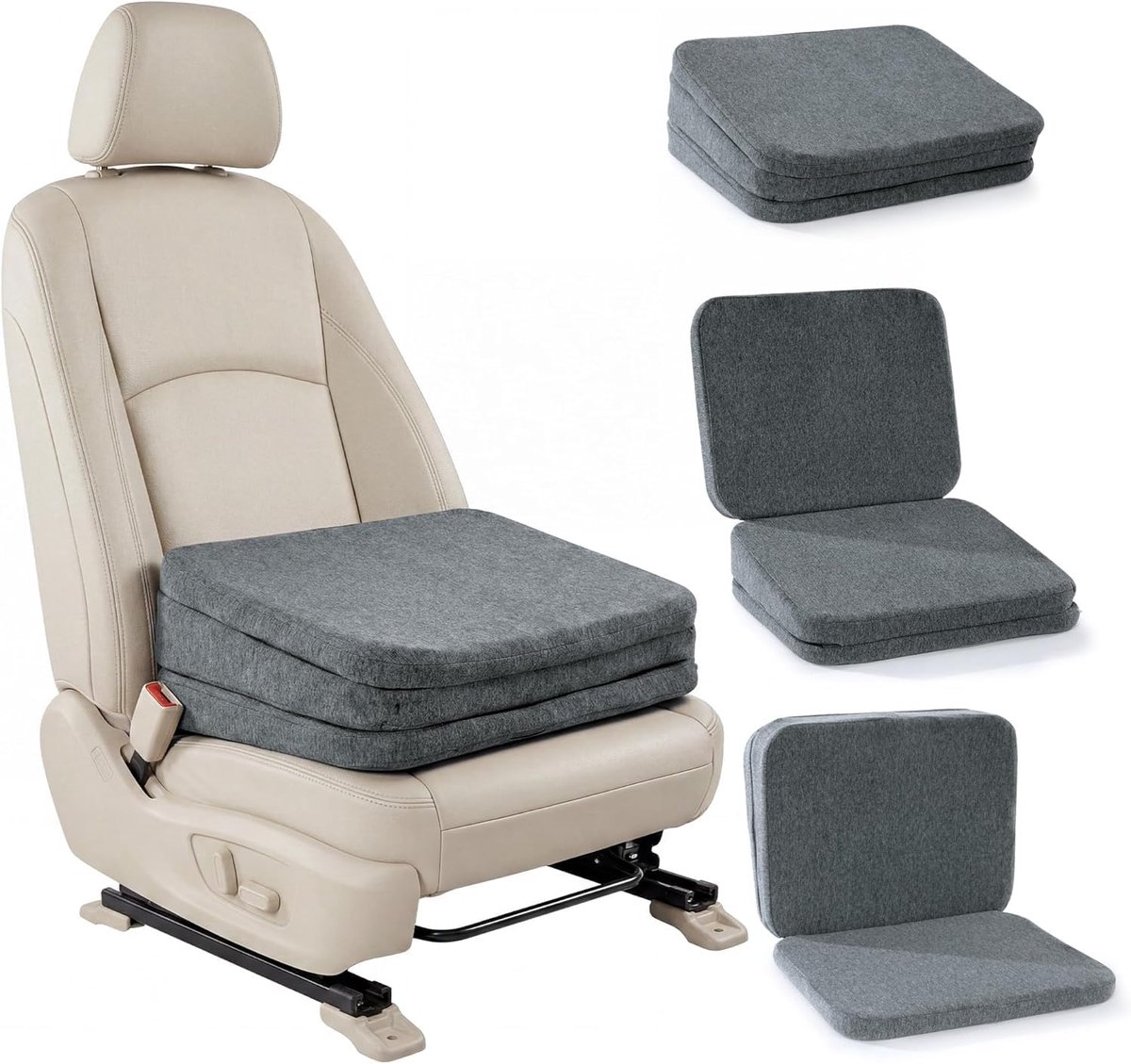 Stoelverhoging voor auto, 3-voudig in hoogte verstelbaar zitkussen voor kleine personen, bestuurder, gewatteerd zitkussen met comfortabele bekleding, ergonomisch en antislip, verbetert de