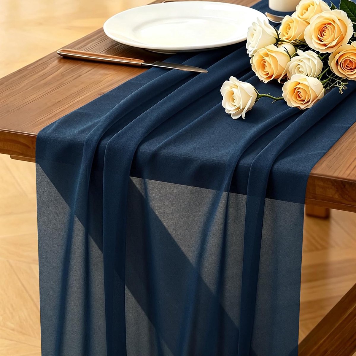 Tafelloper Marineblauw, 77x300 cm Zacht Boho Model Tafelloper Tafeldecoratie voor Bruiloft, Feest, Babyshower, Vrijgezellenfeest, Keukentafel, Doop en Binnen & Buiten Decoratie