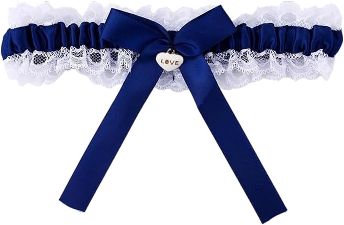 Kousenband voor bruid, blauw, met kanten details en strik, accessoire voor trouwjurk, aanvulling voor bruiloftsfeesten zoals kousenband start op het feest