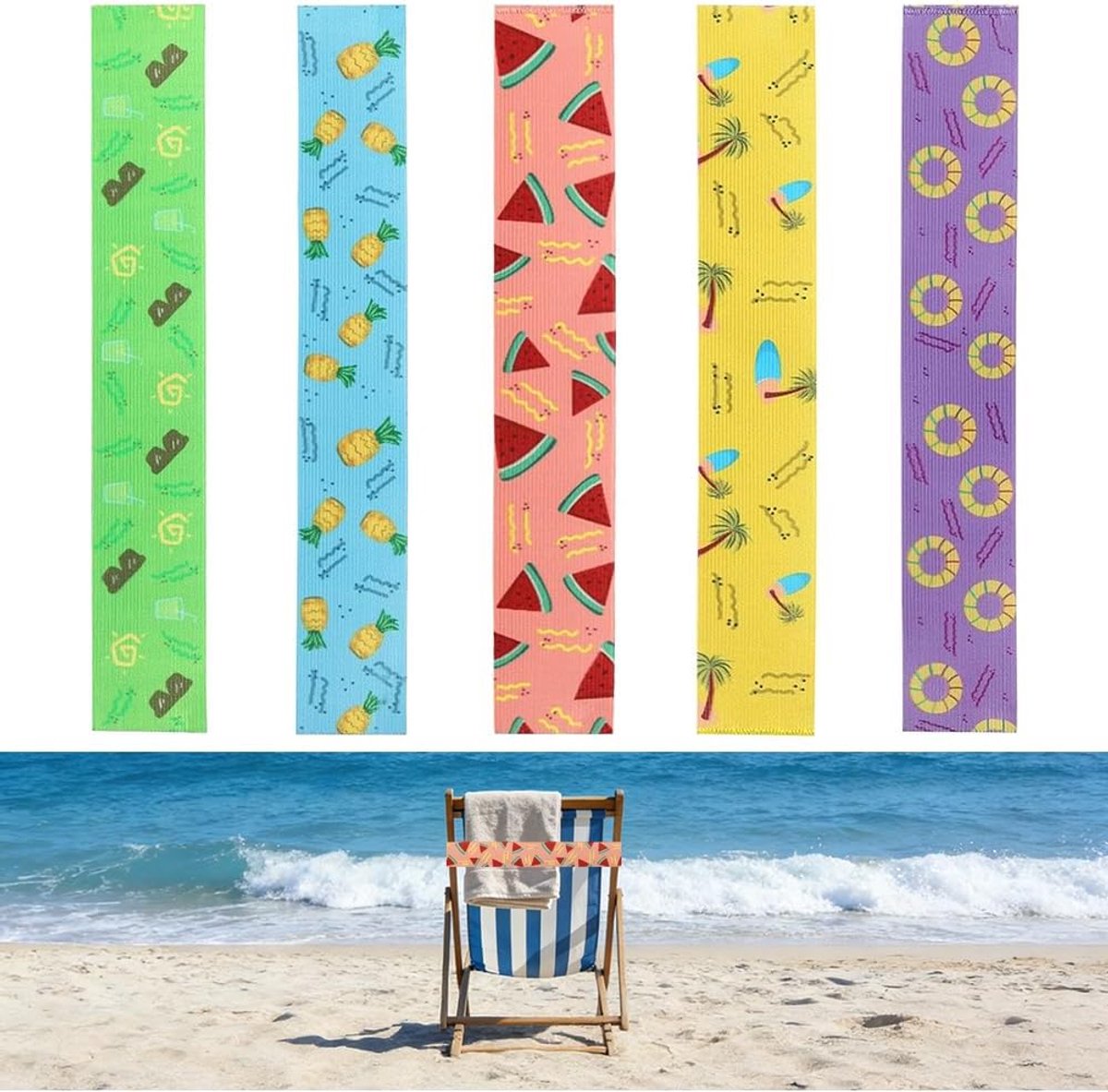 5 stuks handdoekriemen voor strandstoelen, handdoekriemhouder winddicht elastisch strandaccessoire (colorful)