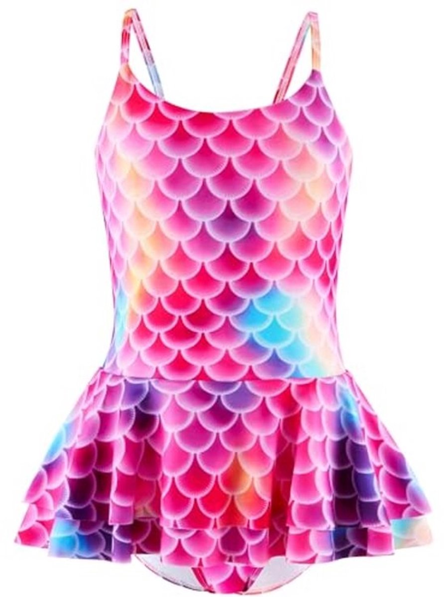 Eendelig badpak voor meisjes met rok - Zeemeerminnen design, sling-back, voor kinderen 4-9 jaar