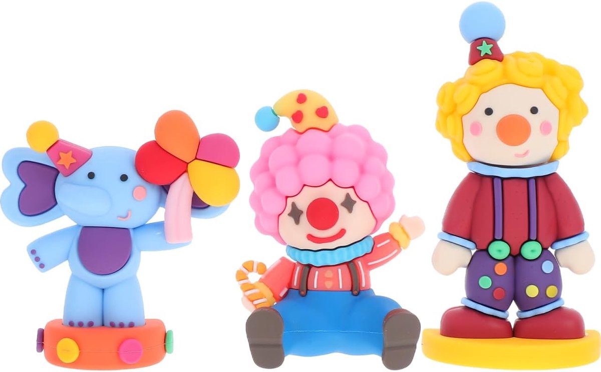3 stuks clownfiguren van zacht, schattige decoratieve clownfiguur als bureaudecoratie en taartdecoratie voor kantoor en feest