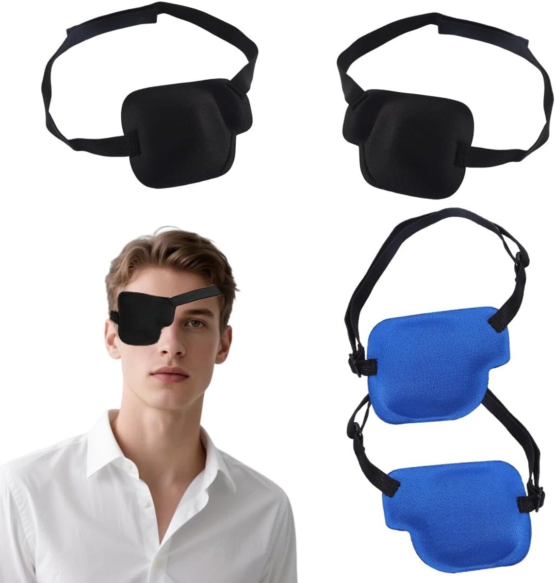 4 stuks medische oogkleppen, verstelbare oogriempjes, elastisch, zijde, patches voor luie ogen, verstelbaar, voor amliopie en strabismus