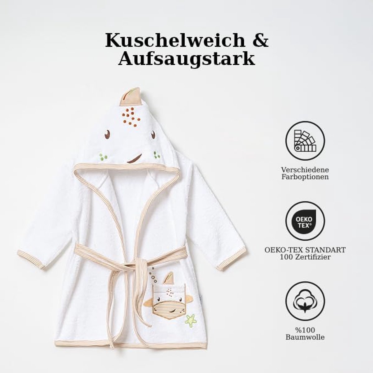 Babybadjas met schattig giraffenmotief, badjas met capuchon van 100% katoen, zacht, absorberend en huidvriendelijk, voor pasgeborenen en peuters