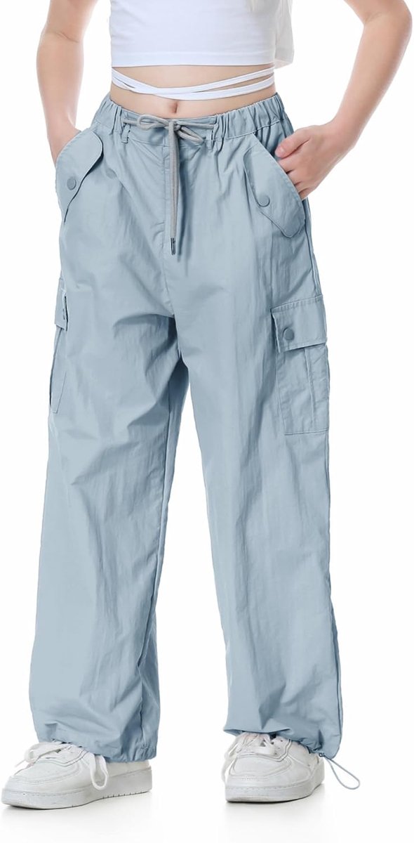 Parachute Baggy Cargo Broek voor Meisjes, Y2K Vintage Joggingbroek met Verstelbare Elastische Taille voor Kinderen