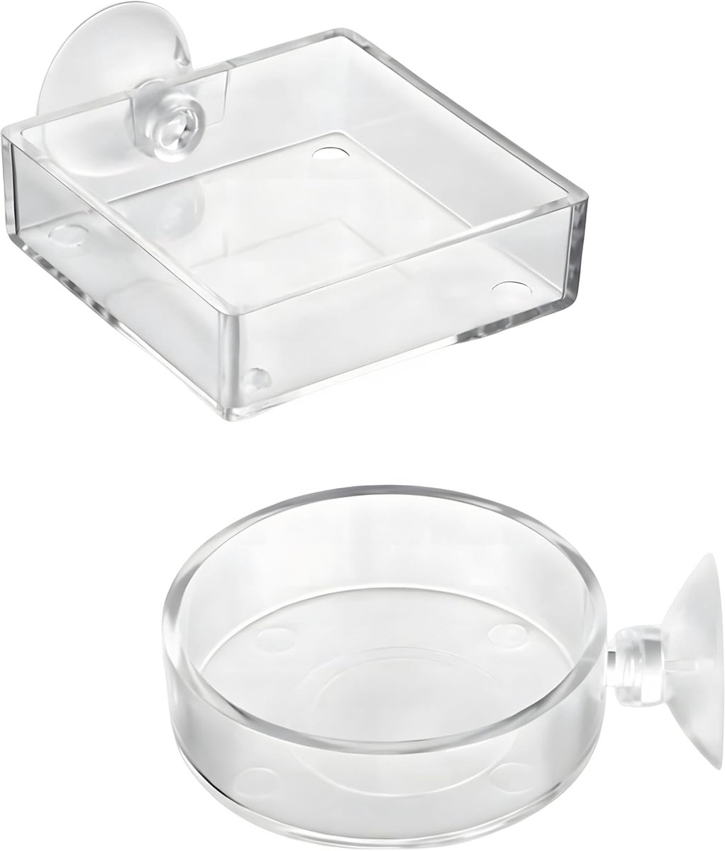 Voedingsdispenser voor aquarium, 2 stuks (vierkant en rond), met zuignap, aquariumaccessoires