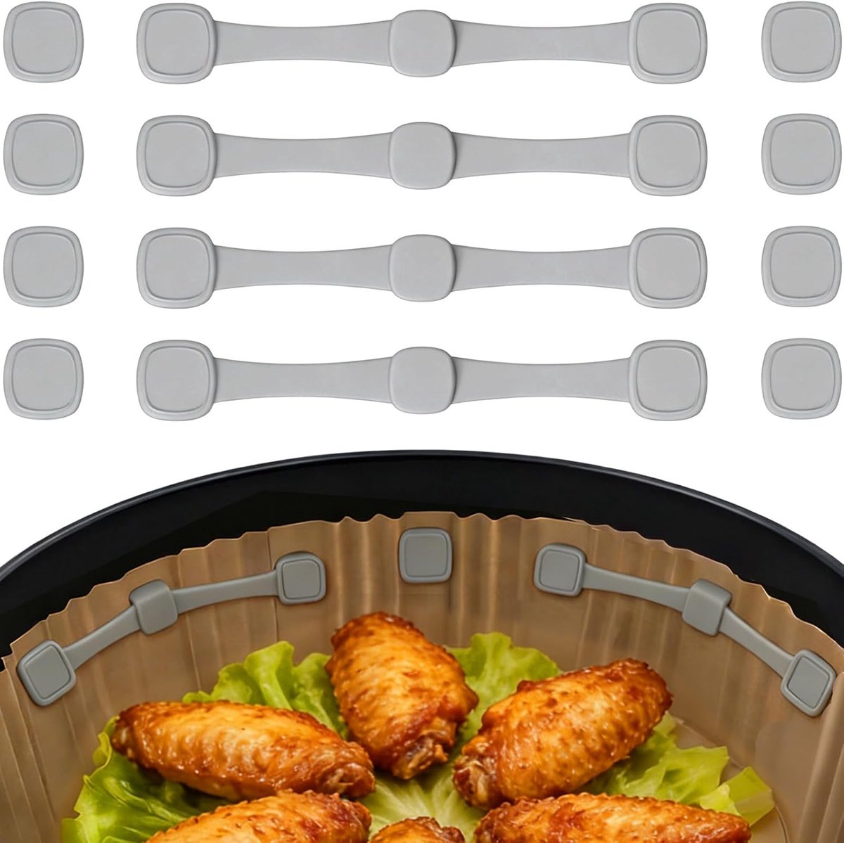 Magneet voor Bakpapier, 12 Stuks Magneten voor Airfryer Bakpapier Bevestiging, Siliconen Magneet BPA-vrij Air Fryer Magnetische Accessoires voor Philips Ninja (Grijs)