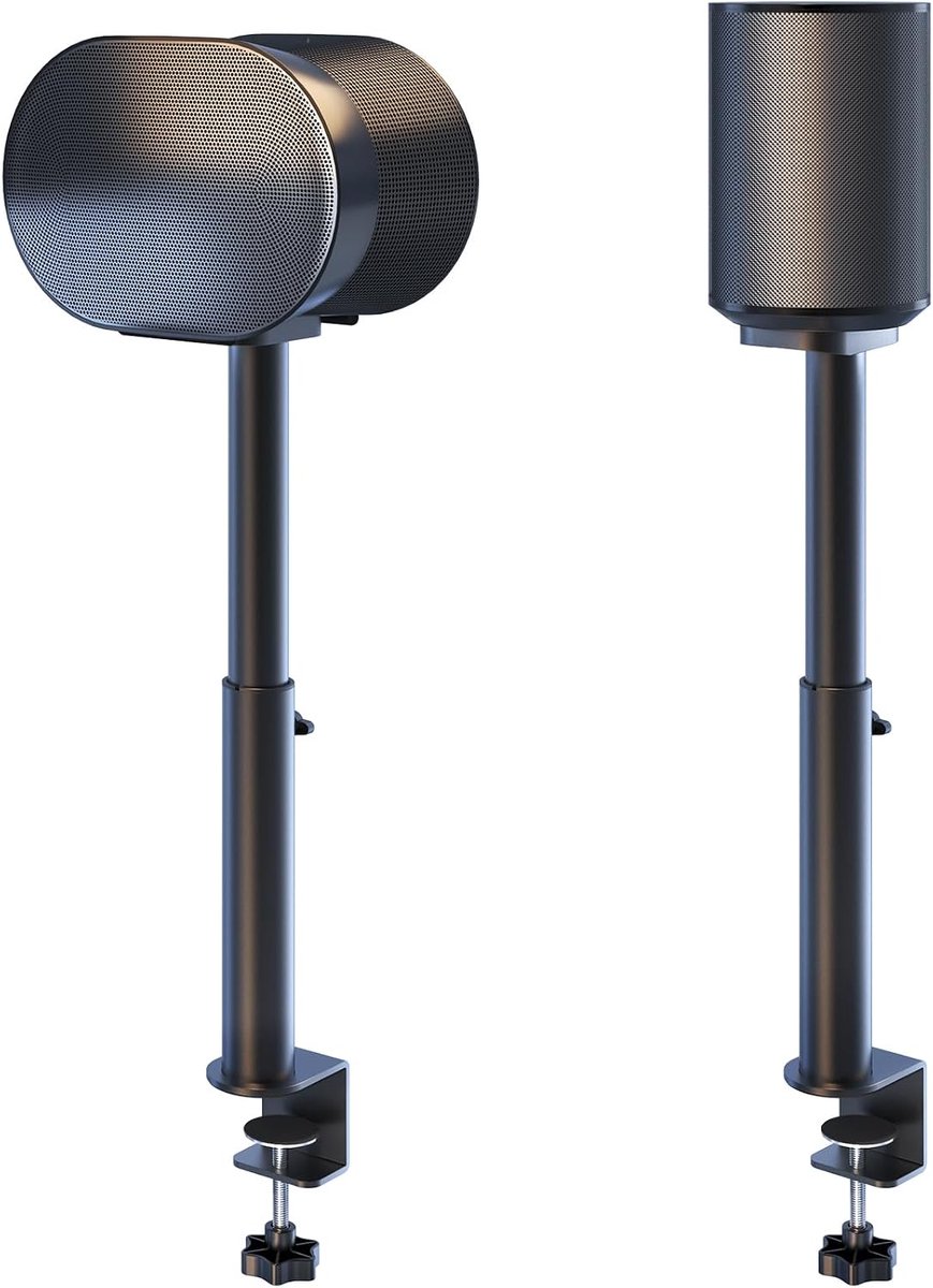 Luidsprekerstandaard voor SONOS Era-100 en Era-300 - in hoogte verstelbare bureauluidsprekerbevestiging, verborgen kabelbeheer, maximale belasting 5 kg, 1 paar (2 stuks), zwart