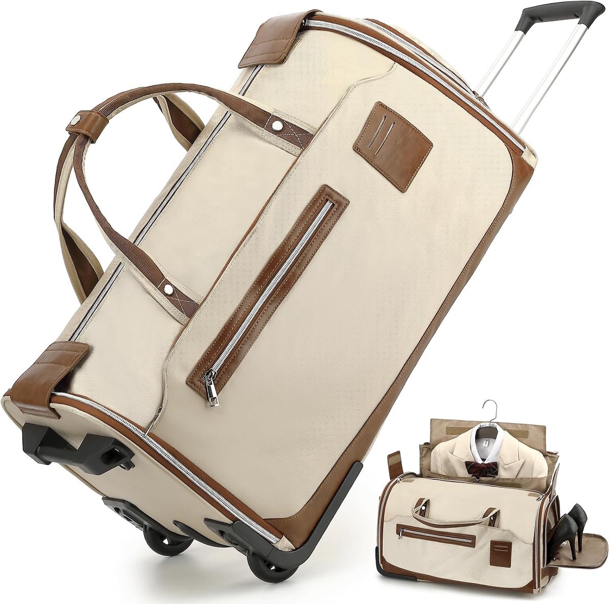 Reistas, paktas, beige, M, Kledingtas, trolley, koffer met telescopische handgreep