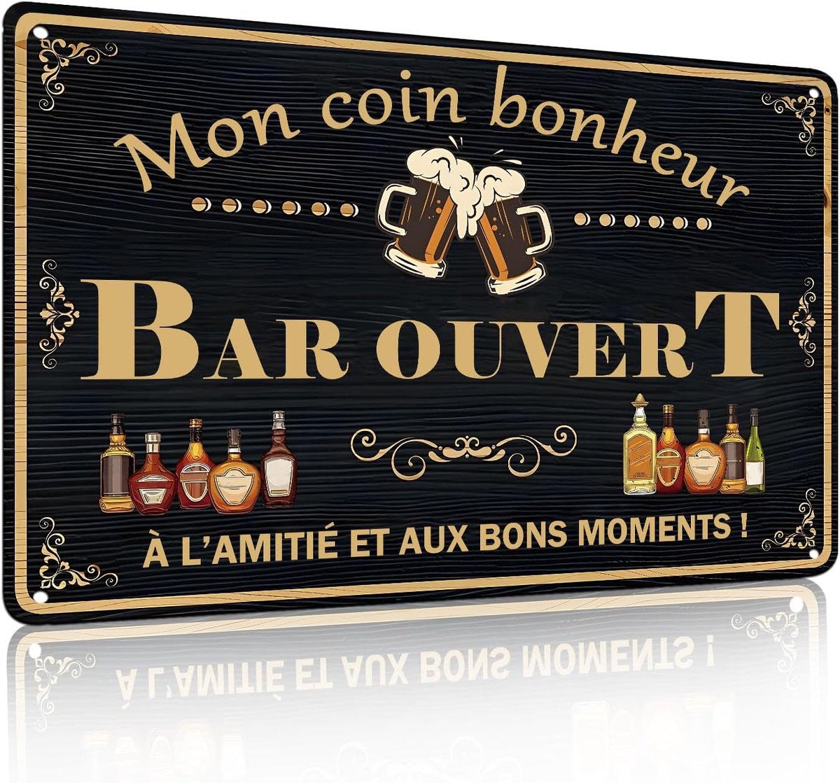 Décoratif, Mon Coin bonheur Bar, Plaques Métalliques en tin voor Maison, Bar, Cave, Accessoires Muraux Vintage Cadeaux, 12 x 8 stuks (25121)