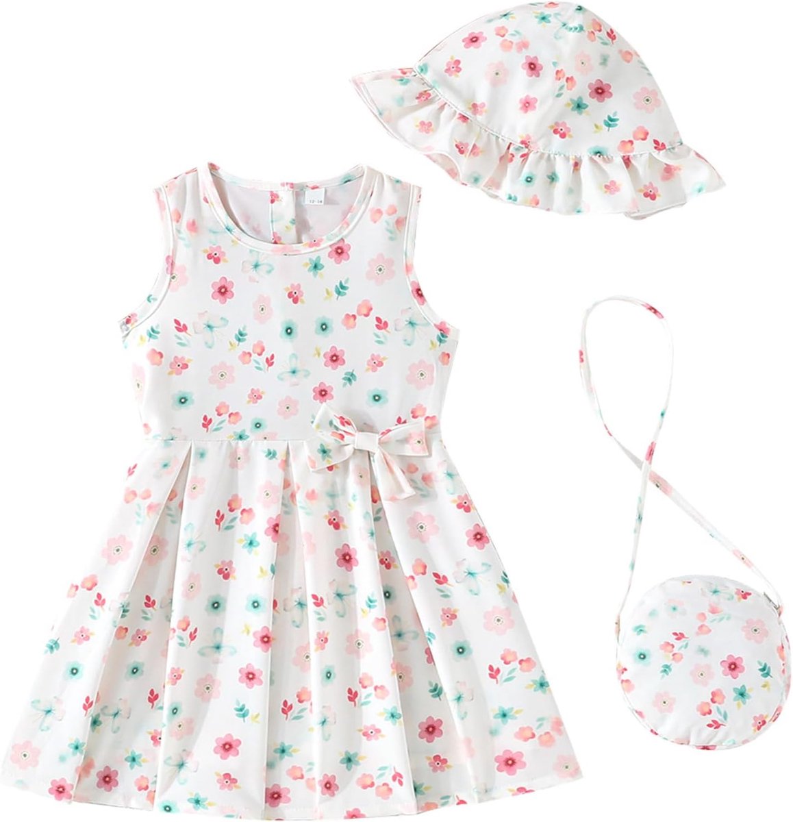 Zomerjurk voor peutermeisjes met zonnehoed en tas leuke casual mouwloze outfits met strik baby strandkleding
