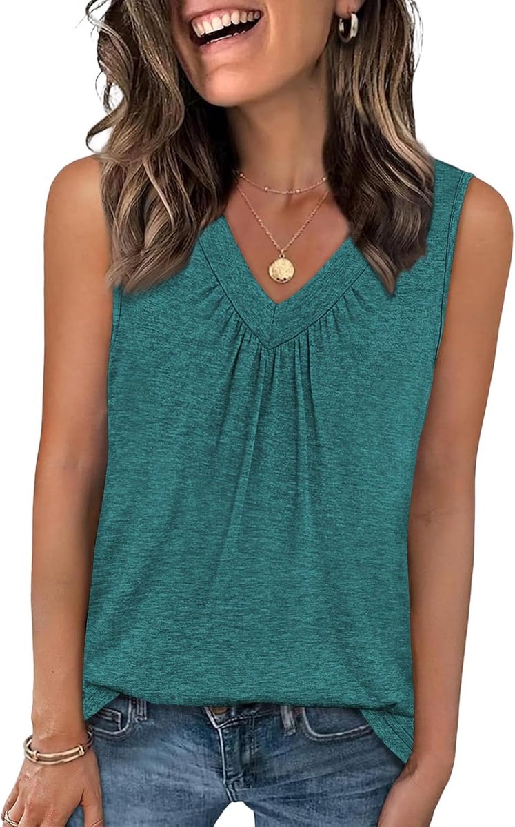 Dames Tanktops Zomer V-hals Top Losse Pasvorm Blousetop Basic Casual Mouwloos T-shirt Lang Vest