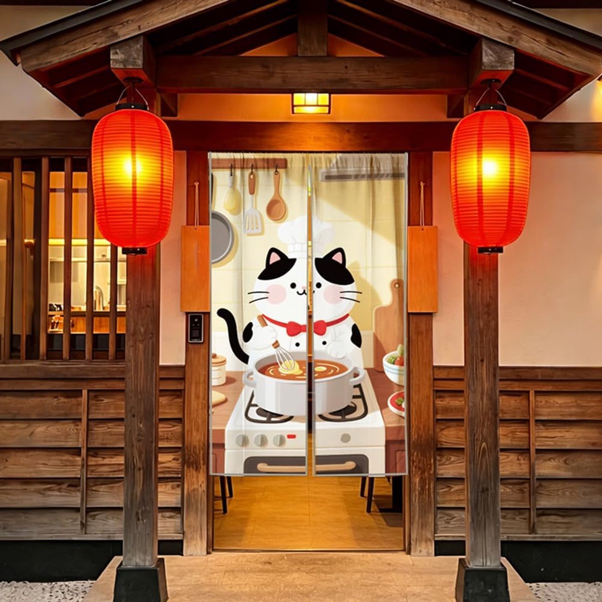 Deurgordijn schattige stijl cartoon opvouwbare ruimteverdeler voor keuken raam woonkamer, 150 x 85 cm