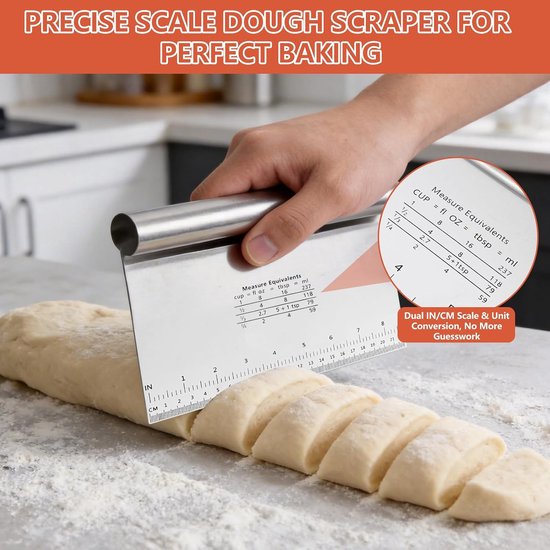 5 stuks roestvrijstalen deegsnijder, 15/20/22/25/30 cm deegspatel met meetschaal, deegsnijder keukenspatel anti-aanbak deegkaart voor cake, cake, cake, deegkoekjes — afbeelding 3